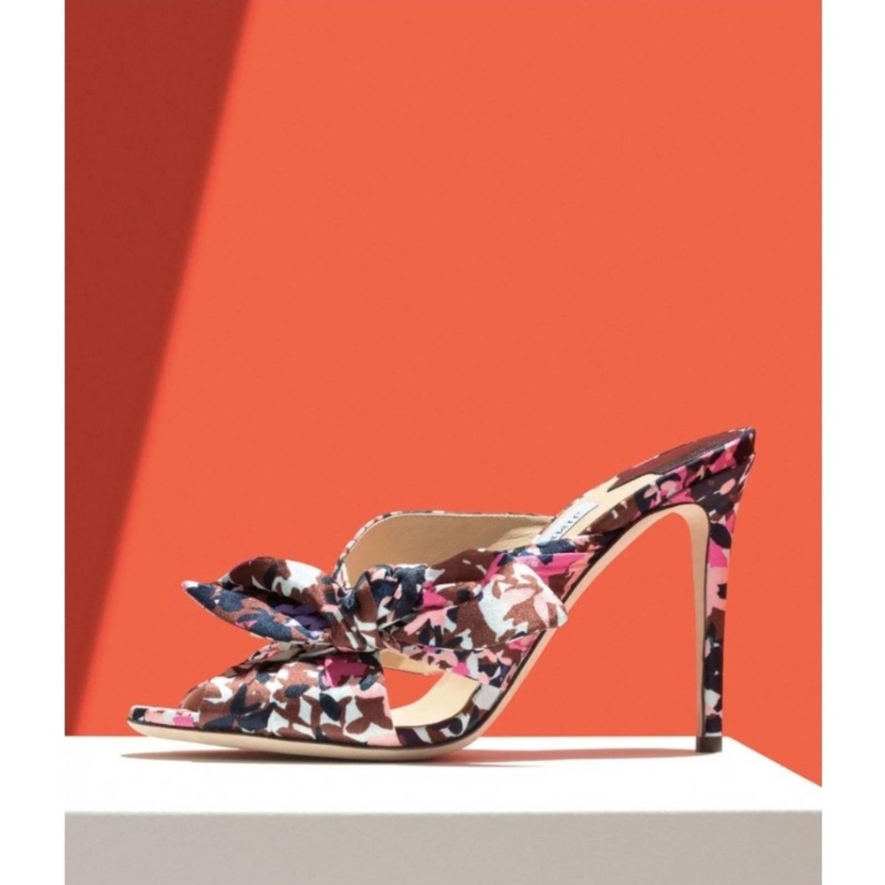 Jimmy Choo Keely Printed Bow 100mm Slide Sandal in Dahlia/Brown